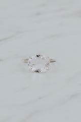 Wings Hawaii Halo ring – Morganite in sterling silver. Fine jewelry handcrafted in Maui. Oval-cut gemstone, single prong-set on delicate band. Made in Hawaii gifts.  thumbnail