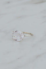 Wings Hawaii Halo ring – Morganite in sterling silver. Fine jewelry handcrafted in Maui. Oval-cut gemstone, single prong-set on delicate band. Made in Hawaii gifts.  thumbnail