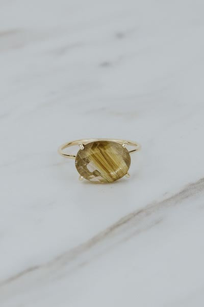 wings hawaii prong set rutilated quartz oval ring in 14k yellow gold 
