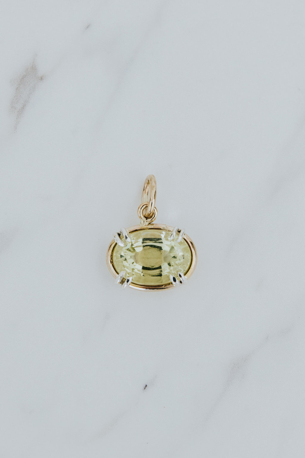 Wings Hawaii yellow Beryl halo necklace charm in 14k gold-filled findings. Fine jewelry handmade in Maui. Mix, match, customize. Charm Bar collection made in Hawaii. 