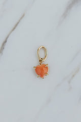 Wings Hawaii coral heart charm. Vintage Mediterranean pink coral heart-shaped charm in 14k gold-filled. Fine jewelry handmade in Maui.  thumbnail