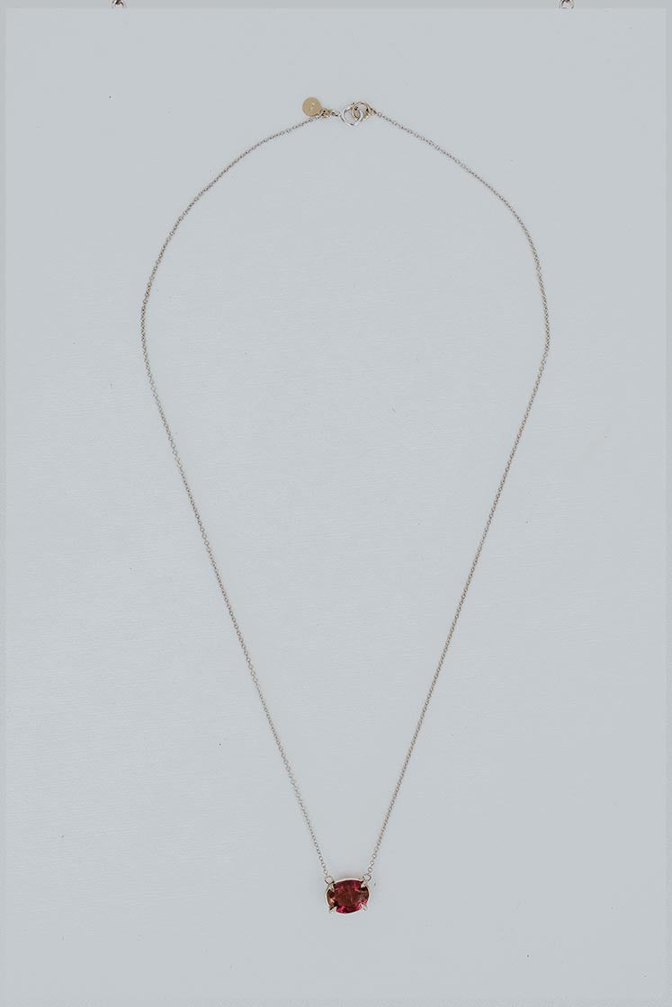 Prong Set Gemstone Necklace - Tourmaline 14K White Gold