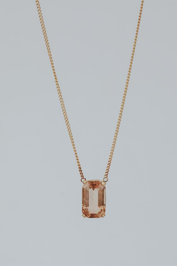 emerald cut pink sunstone 14k rose gold 