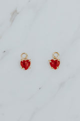 Wings Hawaii Red Coral Heart earring charms in 14k gold-filled. Fine jewelry handcrafted in Maui. Mix, match, layer, customize. Charm Bar Collection. Modern, beachy, boho chic jewelry made in Hawaii.  thumbnail