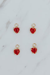 Wings Hawaii Red Coral Heart earring charms in 14k gold-filled. Fine jewelry handcrafted in Maui. Mix, match, layer, customize. Charm Bar Collection. Modern, beachy, boho chic jewelry made in Hawaii.  thumbnail