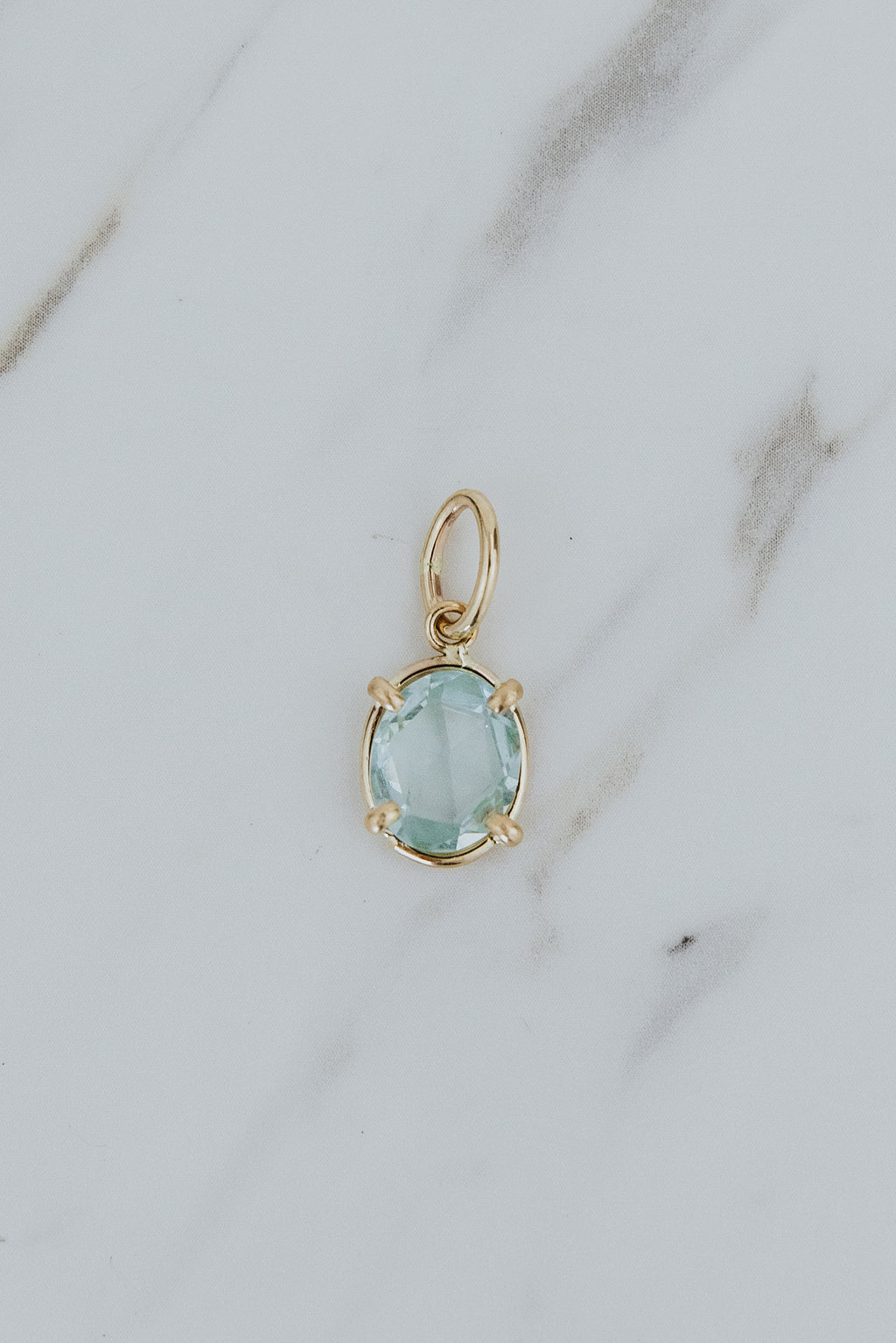 Wings Hawaii Rose-cut Aquamarine necklace charm in 14k gold-filled. Fine jewelry handcrafted with aloha in Maui. Charm Bar collection. Mix, match, customize modern charm jewelry made in Hawaii. 