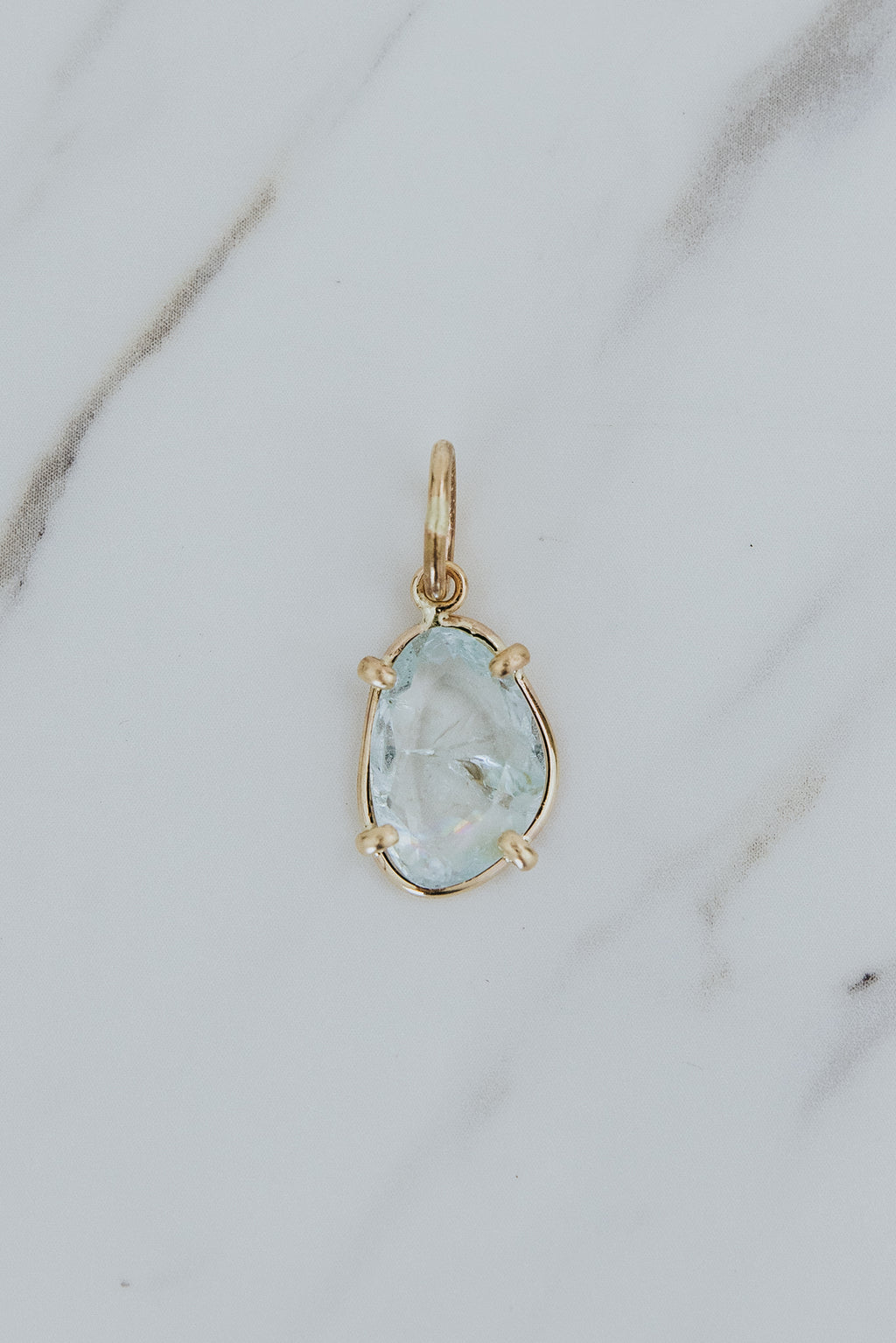 Wings Hawaii Freeform Aquamarine necklace charm in 14k gold-filled. Fine jewelry handcrafted with aloha in Maui. Charm Bar collection. Mix, match, customize modern charm jewelry made in Hawaii. 