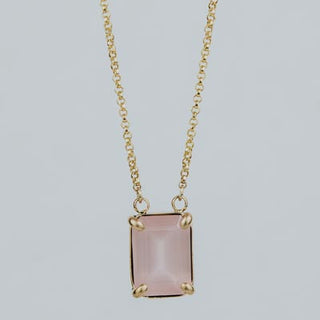 Emerald Cut Gemstone Necklace - Rose Quartz