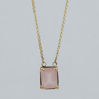 Emerald Cut Gemstone Necklace - Rose Quartz