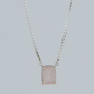 Emerald Cut Gemstone Necklace - Rose Quartz