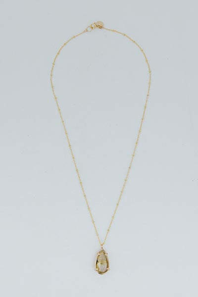 Teardrop Crystal Ball Necklace - Rutilated Quartz