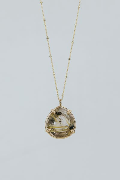 Teardrop Crystal Ball Necklace - Rutilated Quartz