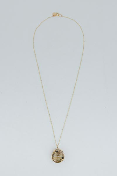 Teardrop Crystal Ball Necklace - Rutilated Quartz