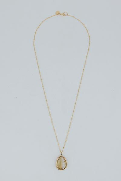 Teardrop Crystal Ball Necklace - Rutilated Quartz