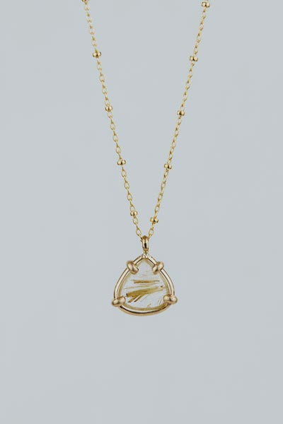 Teardrop Crystal Ball Necklace - Rutilated Quartz