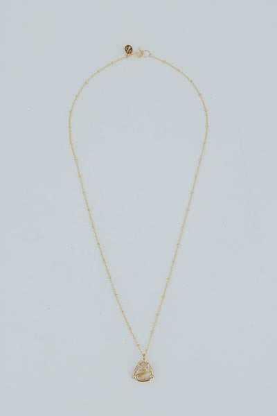 Teardrop Crystal Ball Necklace - Rutilated Quartz