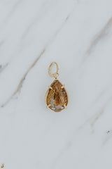 Teardrop Crystal Ball Necklace Charm - Rutilated Quartz 14k thumbnail