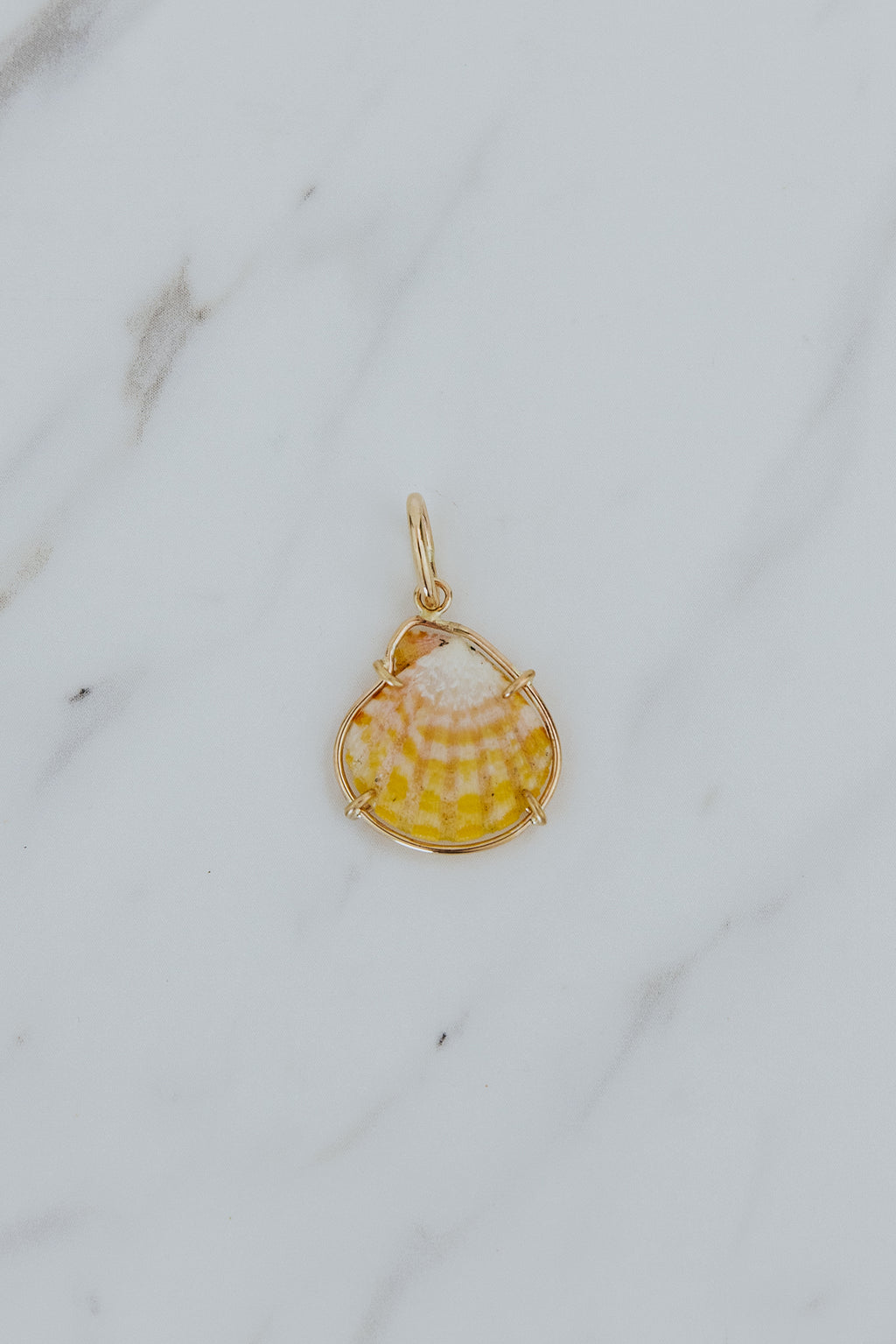 Wings Hawaii Petite Sunrise Shell necklace charm in 14k gold-filled. Fine jewelry handcrafted with aloha in Maui. Real Hawaiian sea shell jewelry. Charm Bar collection. Mix, match, customize modern shell charm jewelry made in Hawaii. 