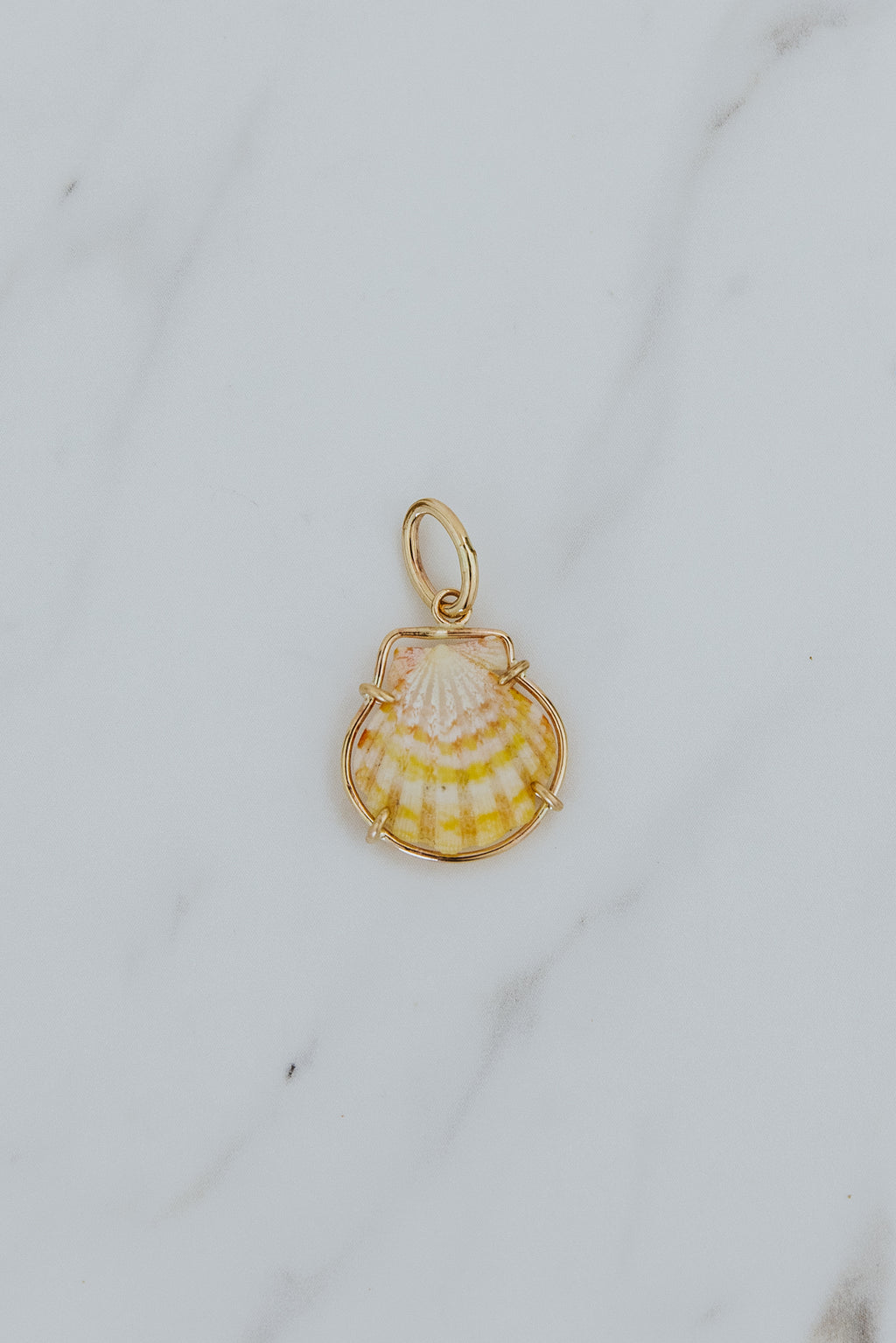 Wings Hawaii Petite Sunrise Shell necklace charm in 14k gold-filled. Fine jewelry handcrafted with aloha in Maui. Real Hawaiian sea shell jewelry. Charm Bar collection. Mix, match, customize modern shell charm jewelry made in Hawaii. 