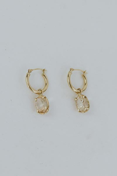 Charm Hoops - Oval Sunstone | 14K