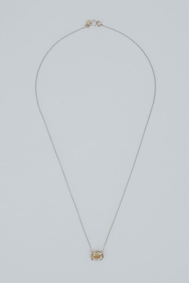 Prong Set Gemstone Necklace - Sunstone 14k WG