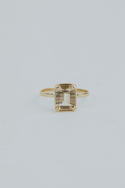 Emerald Cut Prong Set Ring - Sunstone 14k