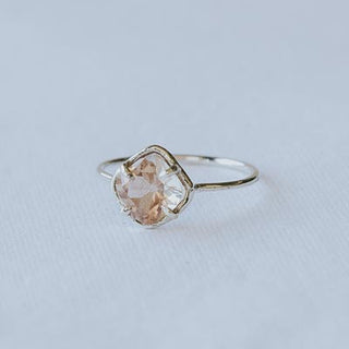 Cushion Square Cut Sunstone Ring - 14k White Gold