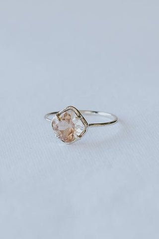 Cushion Square Cut Sunstone Ring - 14k White Gold