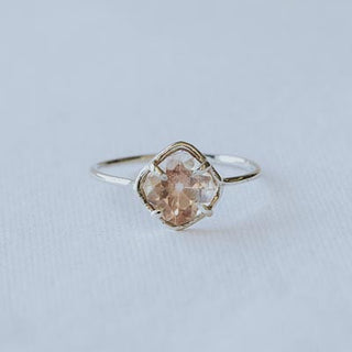 Cushion Square Cut Sunstone Ring - 14k White Gold