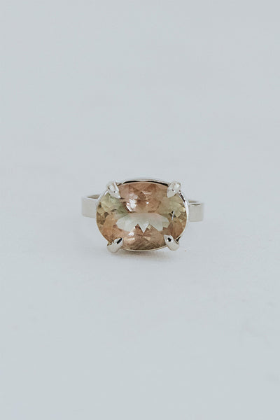 Wide Set Prong Set Gemstone Ring - Sunstone | White Gold