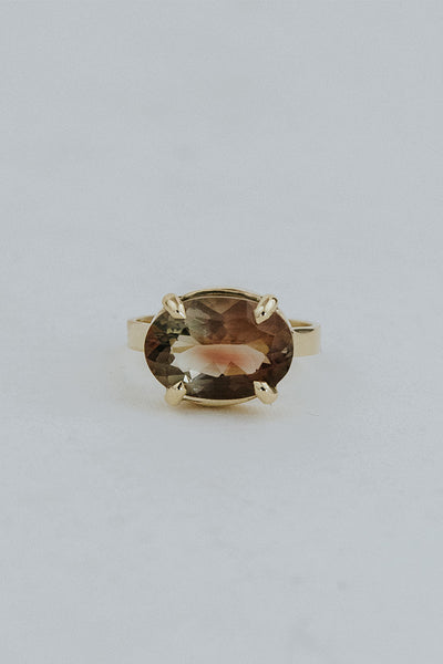 Wide Set Prong Set Gemstone Ring - Sunstone | 14K Yellow Gold