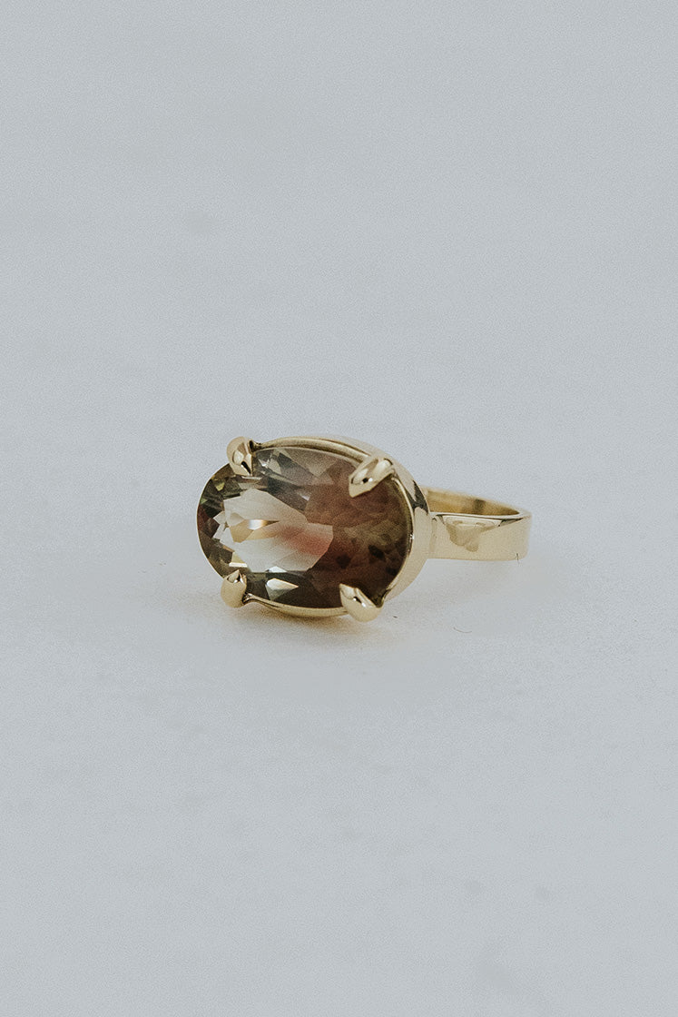 Wide Set Prong Set Gemstone Ring - Sunstone | 14K Yellow Gold
