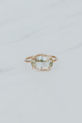 wings hawaii Halo Ring with prong set oval sunstone in 14k rose gold. Fine Jewelry handmade in Maui. thumbnail