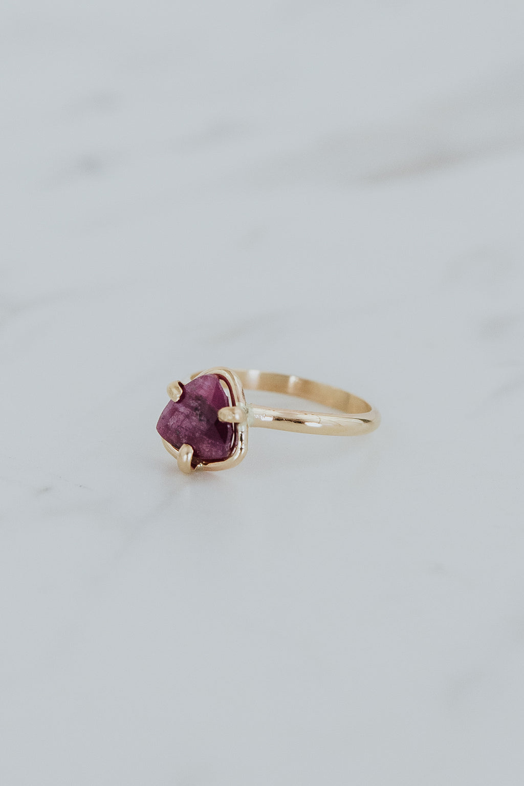 Wings Hawaii Ruby Trillion Ring. 2.32 carat Ruby in 14k yellow gold-filled. Fine jewelry handcrafted in Maui. 