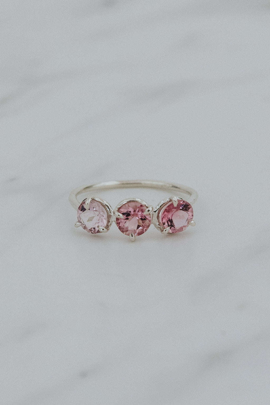Wings Hawaii Triplet Ring with Pink Tourmaline in solid 14k yellow gold or sterling silver. Fine jewelry handcrafted in Maui. Number three symbolic jewelry gift. 