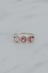 Wings Hawaii Triplet Ring with Pink Tourmaline in solid 14k yellow gold or sterling silver. Fine jewelry handcrafted in Maui. Number three symbolic jewelry gift.  thumbnail