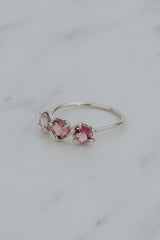 Wings Hawaii Triplet Ring with Pink Tourmaline in solid 14k yellow gold or sterling silver. Fine jewelry handcrafted in Maui. Number three symbolic jewelry gift.  thumbnail