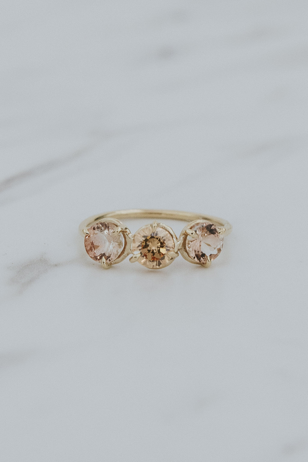 Wings Hawaii Triplet Ring with Sunstone and solid 14k yellow gold. Fine jewelry handcrafted in Maui. Number three symbolic jewelry gift. 