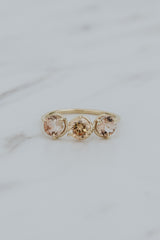 Wings Hawaii Triplet Ring with Sunstone and solid 14k yellow gold. Fine jewelry handcrafted in Maui. Number three symbolic jewelry gift.  thumbnail