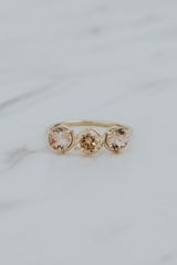 Wings Hawaii Triplet Ring with Sunstone and solid 14k yellow gold. Fine jewelry handcrafted in Maui. Number three symbolic jewelry gift. 