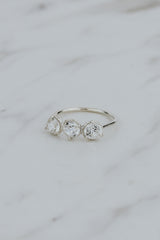 Wings Hawaii Triplet Ring with Clear Zircon gemstones in sterling silver. Fine jewelry handcrafted in Maui. Number three symbolic jewelry gift.  thumbnail