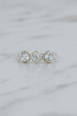 Wings Hawaii Triplet Ring with Clear Zircon gemstones in sterling silver. Fine jewelry handcrafted in Maui. Number three symbolic jewelry gift.  thumbnail