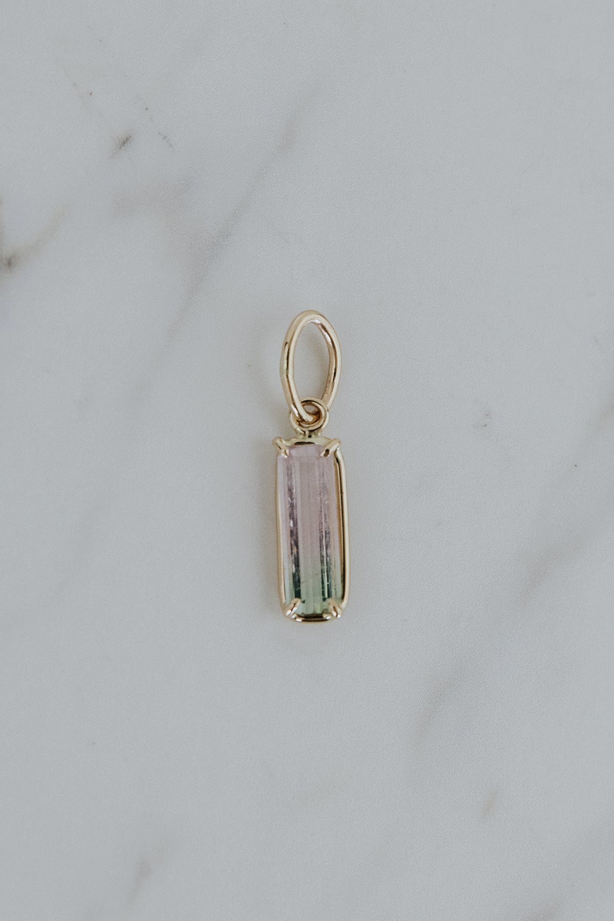 Wings Hawaii Tourmaline Column necklace charm pendant in solid 14k yellow gold. Fine jewelry handmade in Maui. 