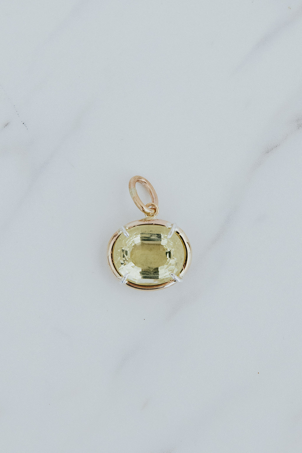 Wings Hawaii Halo necklace charm with yellow Beryl gemstone in 14k gold-filled and sterling silver settings. Fine jewelry handcrafted in Maui. Charm Bar collection, mix, match, customize modern, elevated charms. 
