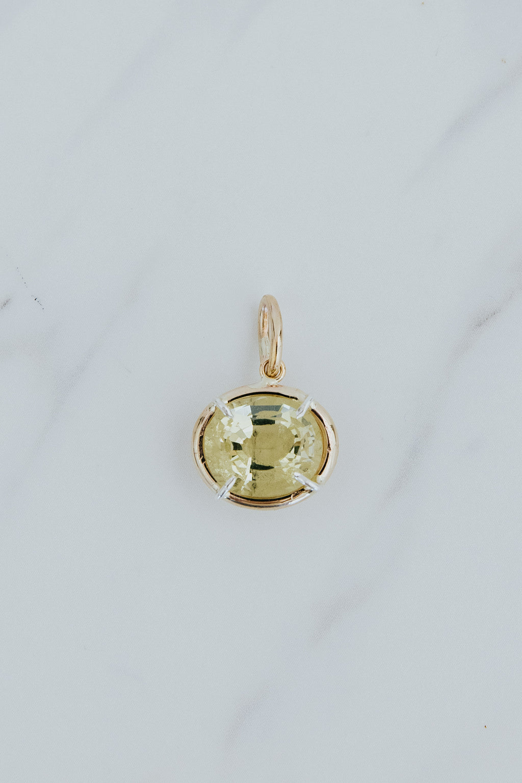 Wings Hawaii Halo necklace charm with yellow Beryl gemstone in 14k gold-filled and sterling silver settings. Fine jewelry handcrafted in Maui. Charm Bar collection, mix, match, customize modern, elevated charms. 