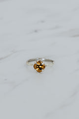 Wings Hawaii Stella Ring with Tawny yellow-orange Zircon in sterling silver. Fine jewelry handmade in Maui.  thumbnail
