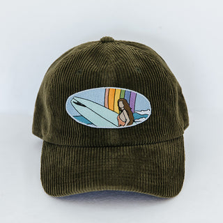 Corduroy Dad Hat - Rainbow Surfer | Olive