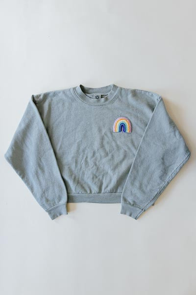 Cropped Rainbow Patch Sweatshirt - Eucalyptus