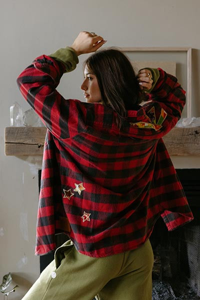 Sun Collage Flannel - Red + Black