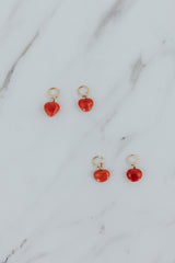 Wings Hawaii vintage red coral heart earring charms in 14k gold-filled. Fine jewelry handcrafted in Maui. Add to hoop earrings, sold separately.  thumbnail